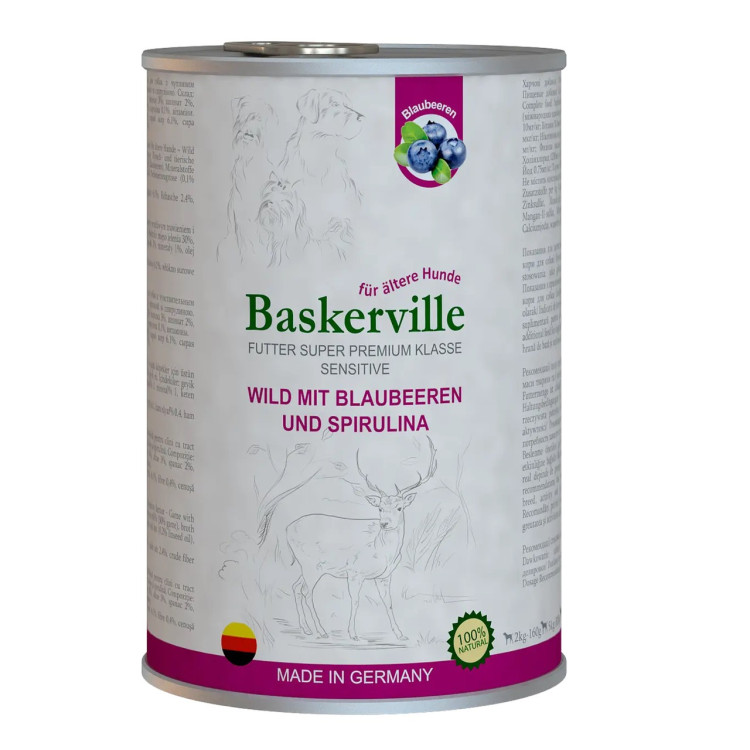 Baskerville Sensitive Wild Mit Blaubeeren влажный корм оленина с черникой и спирулиной для собак 400 г