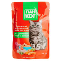 Влажный корм Пан Кот птица и овощи для кошек с домашней птицей в желе 24х100 г