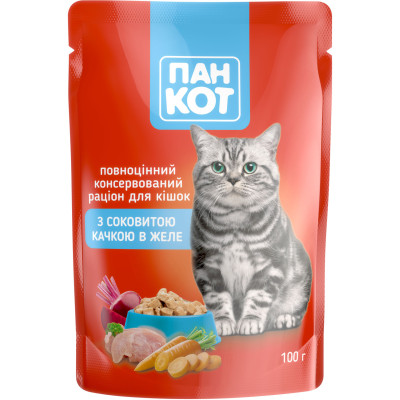 Пан Кот Утка пауч для кошек с уткой в желе 24х100 г Пан Кот Утка пауч для кошек с уткой в желе 24х100 г