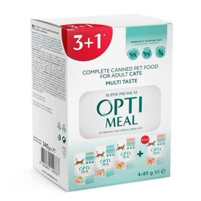 Optimeal Adult Cats Multi Taste №4 влажный корм для кошек ассорти 85 г набор (3+1) 340 г