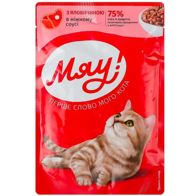 Влажный корм для кошек Мяу с говядиной в нежном соусе 24х85 г