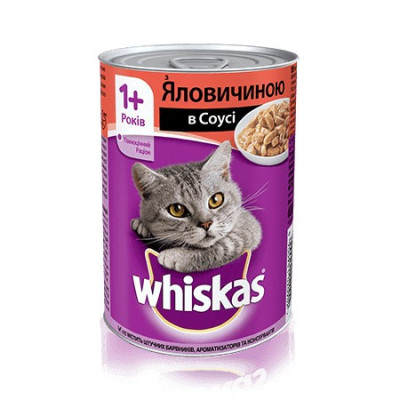 Whiskas влажный корм с говядиной в соусе для взрослых кошек 400 г