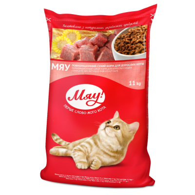 Мяу! сухой корм для взрослых котов с мясом 11 кг Мяу! сухой корм для взрослых котов с мясом 11 кг