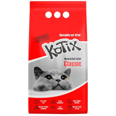 Бентонитовый наполнитель Kotix (Котикс) Classic классический, натуральный белый для кошачьего туалета 5 л