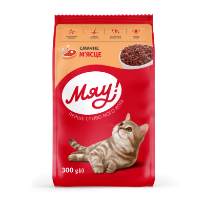 Мяу! сухой корм для взрослых котов с мясом 300 гр Мяу! сухой корм для взрослых котов с мясом 300 гр