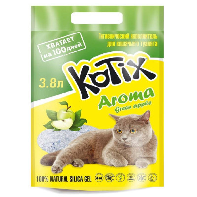 Наполнитель силикагелевый Kotix (Котикс) Green Apple для кошачьего туалета 3.8 л Наполнитель силикагелевый Kotix (Котикс) Green Apple для кошачьего туалета 3.8 л