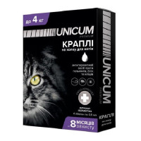 Капли Unicum Premium от гельминтов, блох и клещей для котов до 4 кг (1пип) Капли Unicum Premium от гельминтов, блох и клещей для котов до 4 кг (1пип)