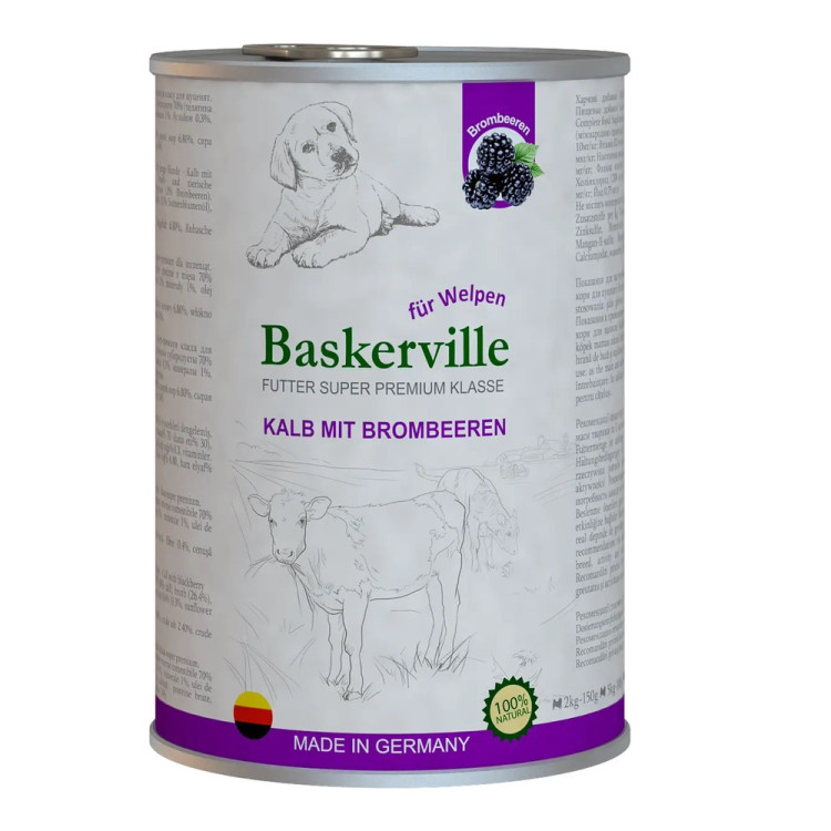 Baskerville Super Premium Kalb Mit Brombeeren влажный корм телятина и ежевика для щенков 800 г