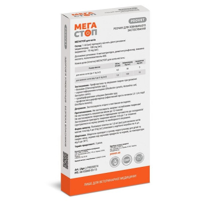 Капли на холку ProVET Мега Стоп для кошек до 4 кг, 4 пипетки (PR020073)