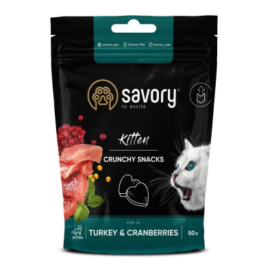 Хрустящие лакомства Savory Kitten Turkey and Cranberries для котят с индейкой и клюквой 50 г