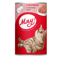 Мяу! влажный корм для взрослых кошек с кроликом в нежном соусе 415гр*20шт Мяу! влажный корм для взрослых кошек с кроликом в нежном соусе 415гр*20шт