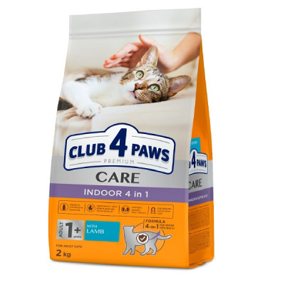 Клуб 4 Лапы Premium Indoor Lamb  4in1 2 кг сухой корм для домашних кошек с ягненком