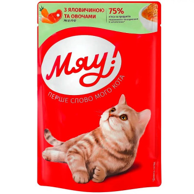Влажный корм для кошек Мяу телятина с овощами в желе 24х85 г