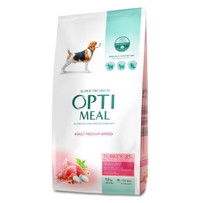 Optimeal Dog Medium Turkey 12 кг сухой корм с индейкой для собак средних пород