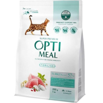 Optimeal Sterilised Turkey для стерилизованных кошек с индейкой 200 г