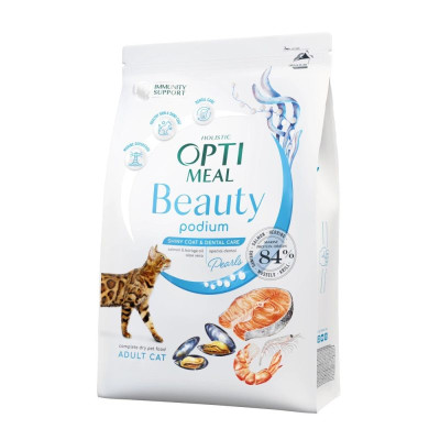 Optimeal Cat Beauty Podium шерсть и уход за зубами для кошек из морепродуктов 1.5 кг