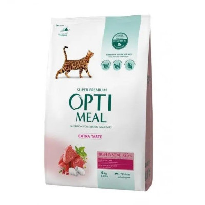 Optimeal High In Veal 4 кг сухой корм с телятиной для взрослых кошек