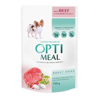 Optimeal Adult Dogs Beef & Cranberry jelly 12x100 г вологий корм для собак з яловичиною та журавлиною в желе