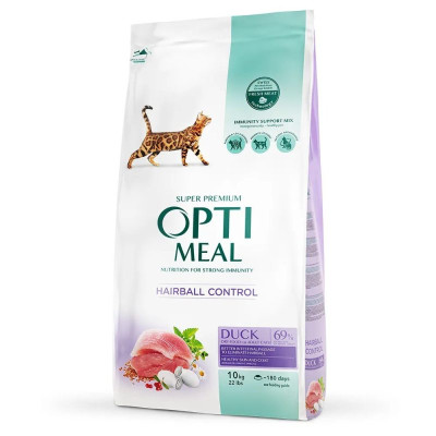 Optimeal Cat Duck Hairball Control 10 кг сухий корм з качкою для виведення шерсті у котів