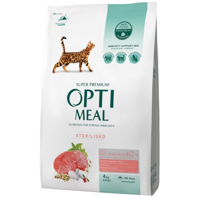 Optimeal Sterilised Beef Sorghum 4 кг сухий корм з яловичиною для стерилізованих котів