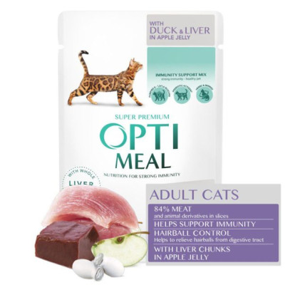 Optimeal Hairball Control Duck Liver для кошек с уткой 12х85 г