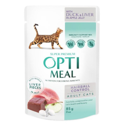 Optimeal Hairball Control Duck Liver для кошек с уткой 12х85 г