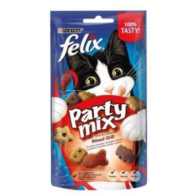 Ласощі Felix Party Mix Mixed Grill зі смаком курки, яловичини та лосося для дорослих котів 80г