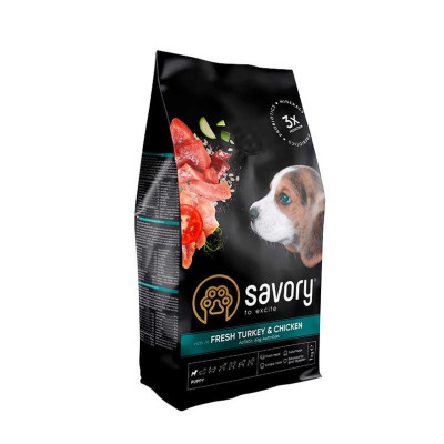 Savory Puppy Turkey Chicken 12 кг сухий корм для цуценят з індичкою та куркою Savory Puppy Turkey Chicken 12 кг сухий корм для цуценят з індичкою та куркою