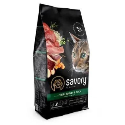Savory Adult Cat Fresh Turkey & Duck 8 кг сухий корм для котів з індичкою та качкою