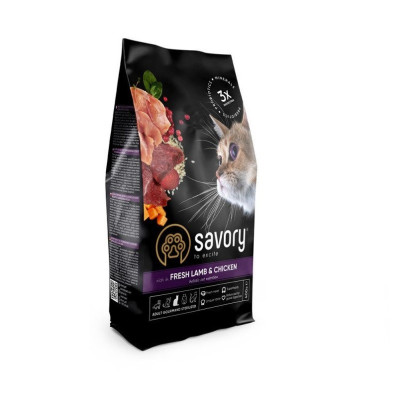 Savory Adult Cat Sterilised Lamb Chicken 8 кг сухий корм для стерилізованих котів з ягням та куркою