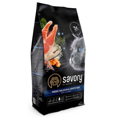 Savory Adult Cat Salmon & White Fish 400 г сухий корм для довгошерстих котів з лососем