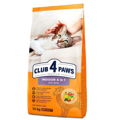 Клуб 4 Лапы Premium Indoor Lamb 4in1 14 кг сухой корм для домашних кошек с ягнёнком