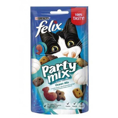 Ласощі Felix Party Mix Ocean зі смаком лосося, форелі та мінтая для дорослих котів 80г