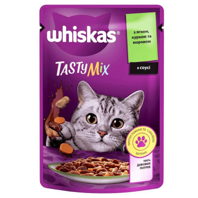 Whiskas Tasty Mix вологий корм для котів з ягням, куркою та морквою в соусі 28х85 г