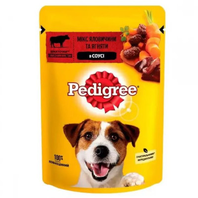 Pedigree Beef Lamb 24×100 г вологий корм для собак з яловичиною та ягням в соусі