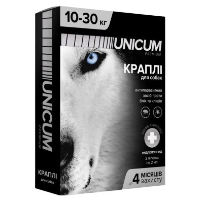 Краплі Unicum Рremium від бліх та кліщів для собак 10-30 кг (1пип) Краплі Unicum Рremium від бліх та кліщів для собак 10-30 кг (1пип)