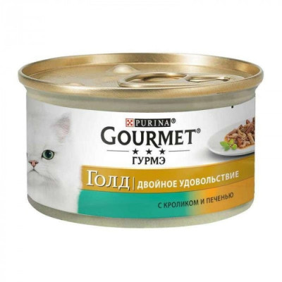 Gourmet Gold Подвійне задоволення для котів з кроликом та печінкою, шматочки в соусі 24x85 г Gourmet Gold Подвійне задоволення для котів з кроликом та печінкою, шматочки в соусі 24x85 г