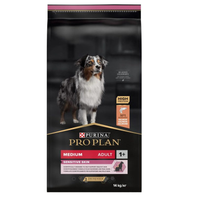 Purina Про План Dog Adult Medium Sensitive Skin Salmon 14 кг сухой корм для собак средних пород с лососем