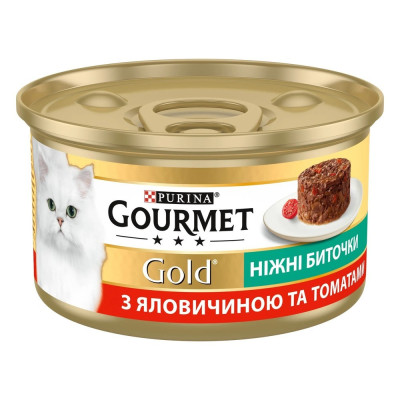 Gourmet Gold Ніжні битки для котів з яловичиною та томатами 24x85 г Gourmet Gold Ніжні битки для котів з яловичиною та томатами 24x85 г