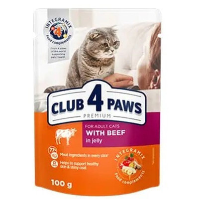 Клуб 4 Лапы Premium Beef с говядиной в желе для кошек 24х100 г