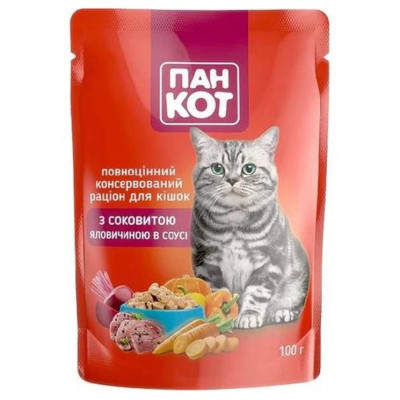 Пан Кіт Яловичина 24х100 г вологий корм для котів з яловичиною в соусі