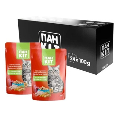 Пан Кіт Кріль 24х100 г вологий корм для котів з кроликом в соусі Пан Кіт Кріль 24х100 г вологий корм для котів з кроликом в соусі