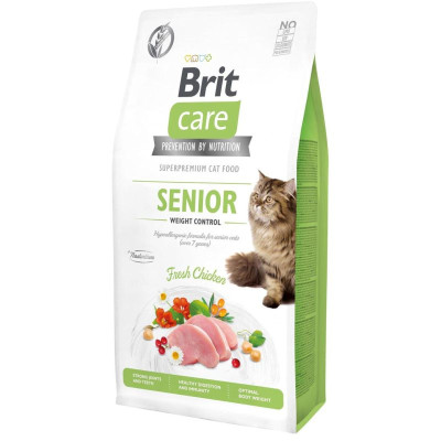 Brit Care GF Senior Weight Control 7 кг беззерновой сухой корм для пожилых кошек с курицей