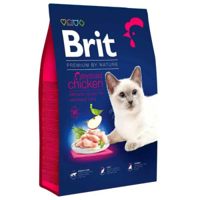 Brit Premium Sterilised Chicken 8 кг сухой корм для стерилизованных кошек с курицей