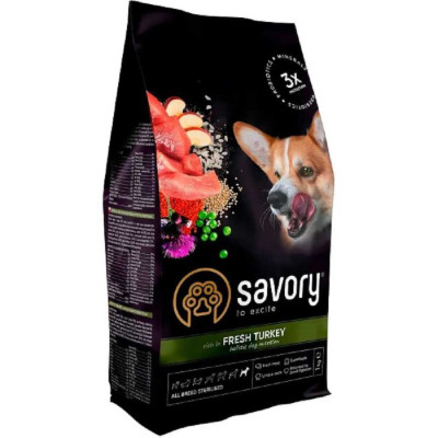 Savory Adult All Breeds Sterilised Fresh Turkey 1 кг сухий корм для стерилізованих собак усіх порід з індичкою