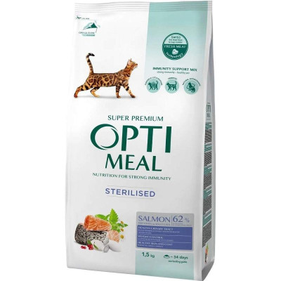Optimeal Cat Adult Sterilised Salmon 1.5 кг сухий корм для стерилізованих котів з лососем Optimeal Cat Adult Sterilised Salmon 1.5 кг сухий корм для стерилізованих котів з лососем