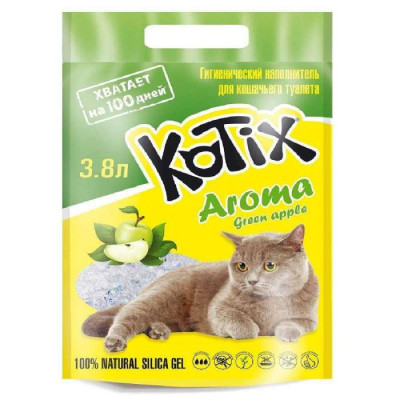 Наполнитель силикагелевый Kotix (Котикс) Green Apple для кошачьего туалета 3.8 л