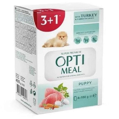 Optimeal Puppy Turkey Carrot in sauce набор для щенков всех пород с индейкой в соусе (3+1) 400 г