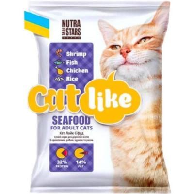Nutra 5 stars CAT Like Seafood 10 кг сухий корм для котів з креветкою Nutra 5 stars CAT Like Seafood 10 кг сухий корм для котів з креветкою