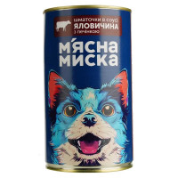 Вологий корм для собак М’ясна миска шматочки в соусі з яловичиною та печінкою 1240 г